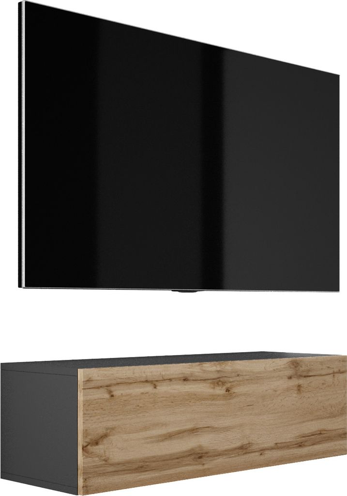 TV-SCHRANK : Mattschwarz / Wotan-Eiche, 100 x 34 x 32 cm