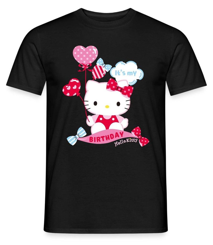 Spreadshirt Hello Kitty Mit Ballons Mein Geburtstag Männer T-Shirt, XXL, Schwarz