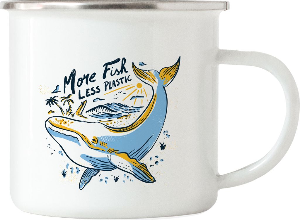 More Fish Less Plastic Emaille Tasse Naturschutz Umweltverschmutzung Ozean