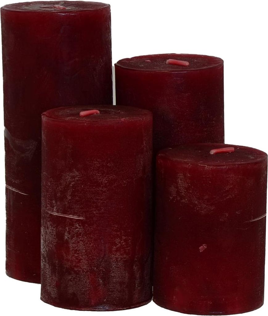 Kerzen Frost 4er Set bordeaux Höhe: 8/10/12/15 x Ø 6 cm Produktbild 