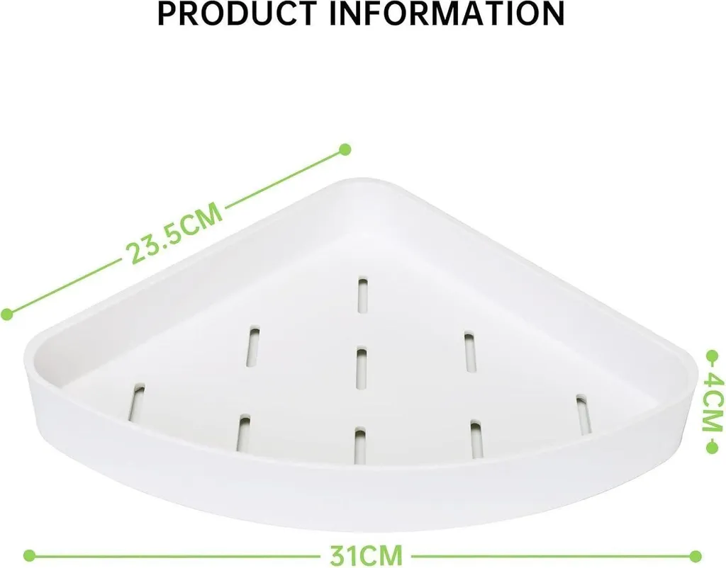 Double étagère de douche d'angle sans perçage avec 4 crochets blancs - 2