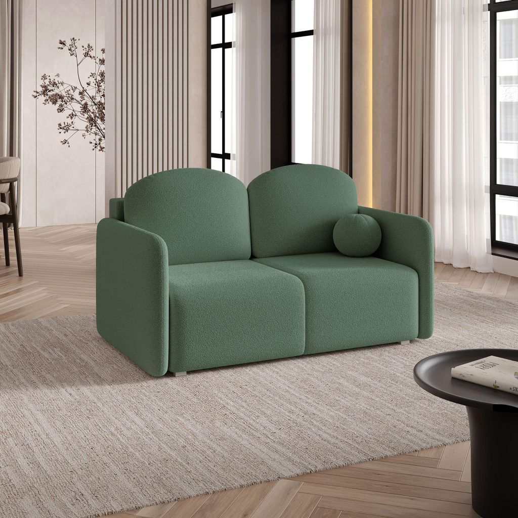 Sofa SUVI II mit Schlaffunktion, Schlafsofa, Wohnzimmersofa, Couch, Soffa, Bettsofa, Bucle-Stoff – Grün QUELLE 37