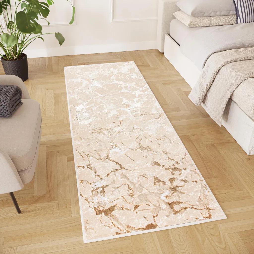 Tapis de Salon Certifié ÖKO-TEX Tapiso Crystal Beige Or 80x450cm
