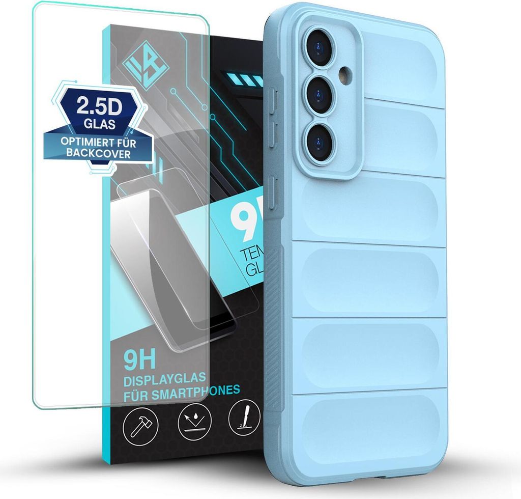 Handy Hülle für Samsung Galaxy S23 FE mit 9H Displayglas Displayschutz Plus Grip Case Cover Schutzhülle Softgrip Farbe: Hellblau
