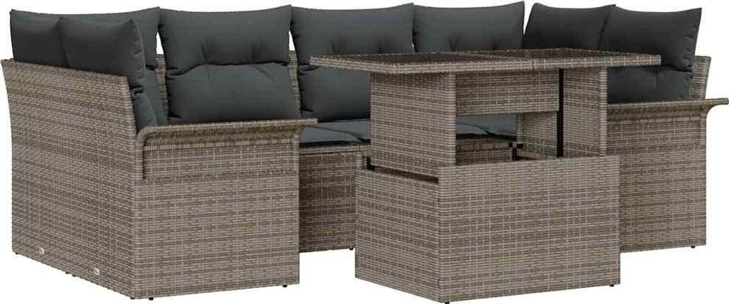 Gartensofa-set mit Kissen mit Speicher 7 pcs Grau Poly Rattan