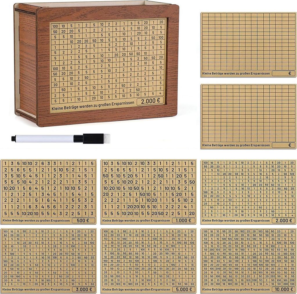 Spardose aus Holz mit Zähler, Zielnummernaufkleber, großes Fassungsvermögen, Sparschwein, Münzbehälter, Geldbehälter für Kinder und Erwachse...