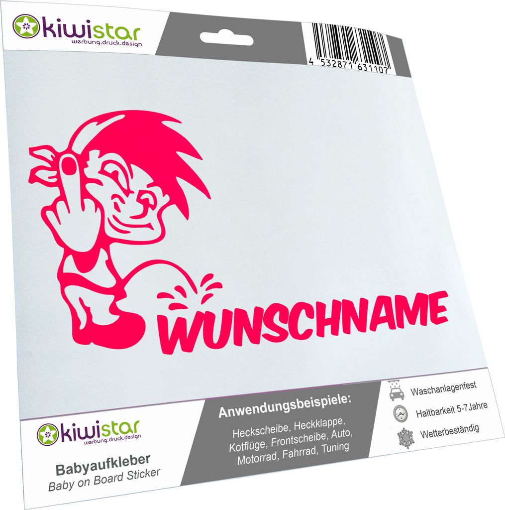 Kiwistar - Autoaufkleber - Piss on Wunschname - Junge mit Tuch & Finger - 60 cm - neonpink - Pissmännchen - Aufkleber für Auto, Laptop, Fahrrad, ...