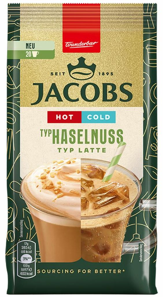 Jacobs Hot and Cold Typ Haselnuss Latte, Instantkaffee, Immagine del prodotto 