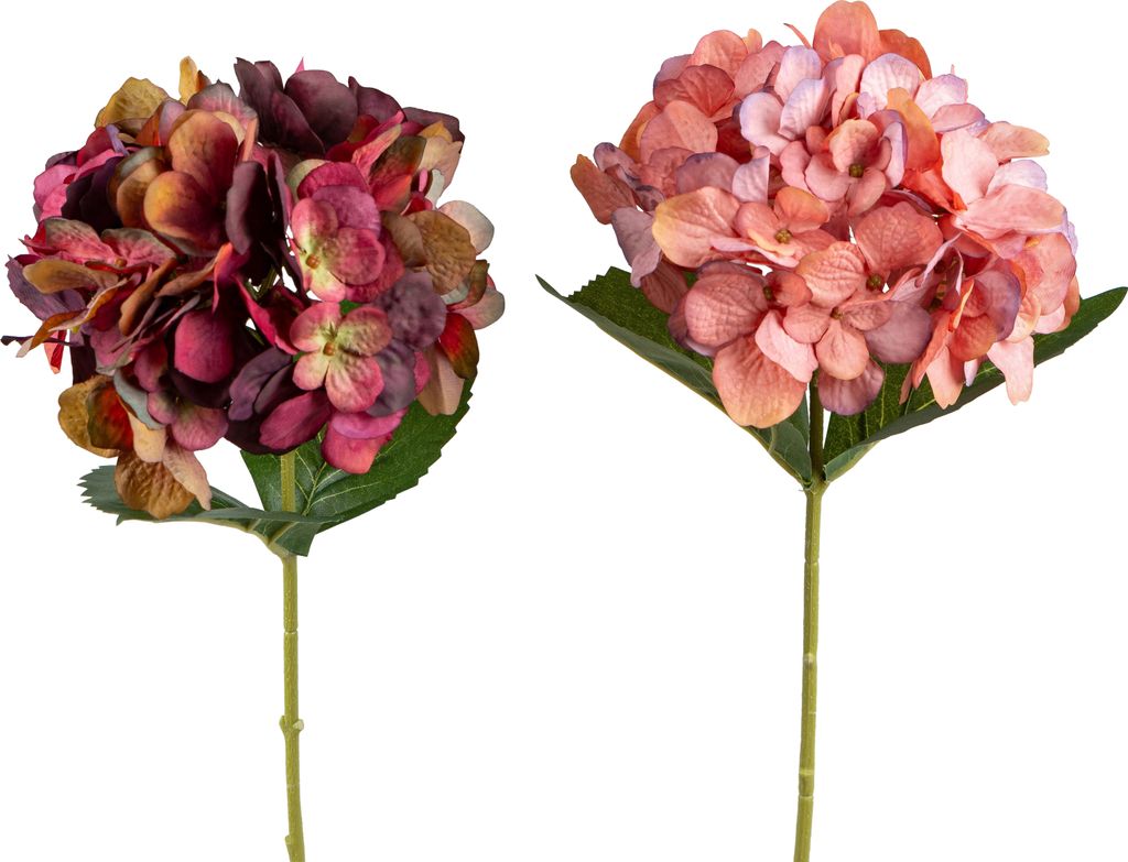 Künstliche Hortensie H. 52cm Ø15cm Blüte rosa-bordeaux Kunstblumen 2-teiliges Set Formano