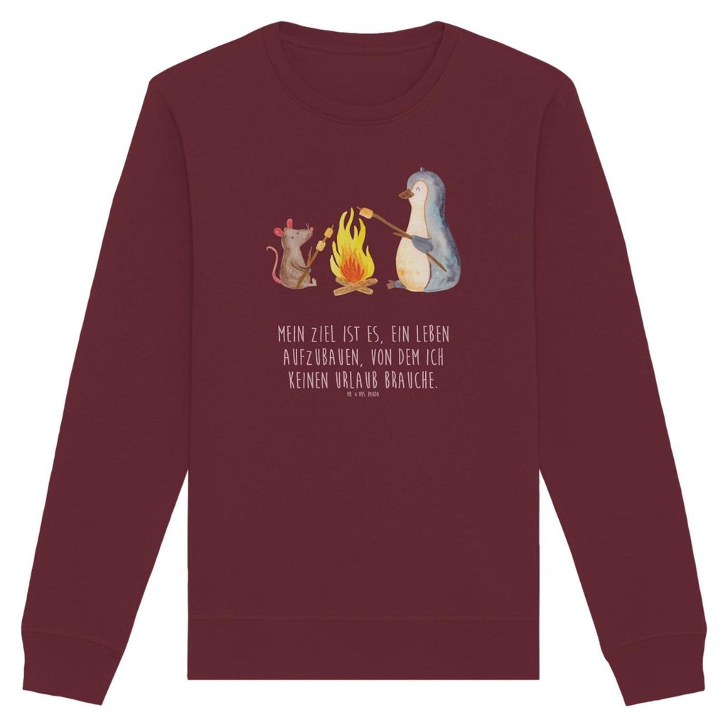 Mr. & Mrs. Panda Baumwoll Pullover Pinguin Lagerfeuer Größe XS - Burgundy - Geschenk, Liebe, Nachhaltiger, Sweater, Maus, Grillen, Sweatshirt, Ar...