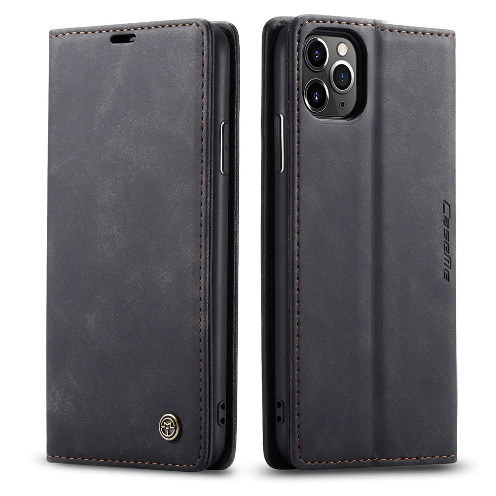 custodia iPhone 11 Pro, Custodia retrò in Finto cuoio, tasche per carte, chiusura magnetica, custodia con funzione stand per iPhone 11 Pro Nero