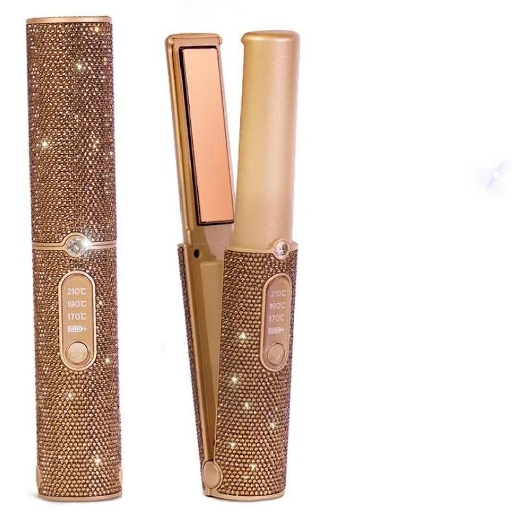 Kabelloser Haarstyler 2-in-1 - Lockenstab und Glätteisen - USB-aufladbar - Max. 210 °C - Automatische Abschaltung - Akku enthalten - Golden Diamond