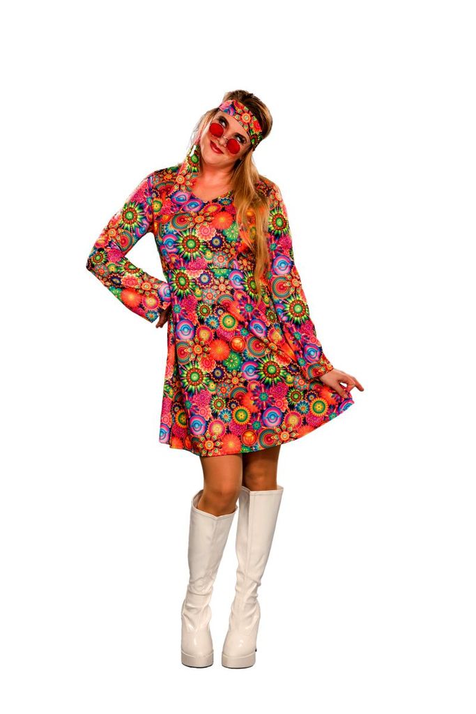 Damen Flower Power Kostüm Hippikostüm Hippie bunt Fasching Hippiekostüm L 42/44 