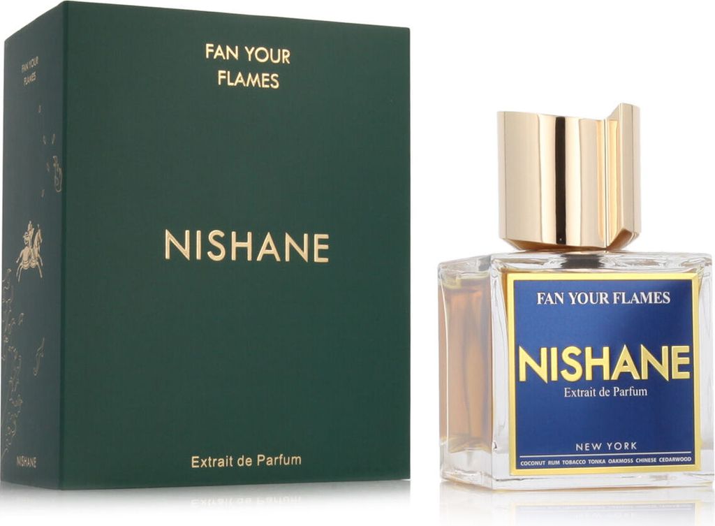 A product shot of a perfume bottle and its packaging.