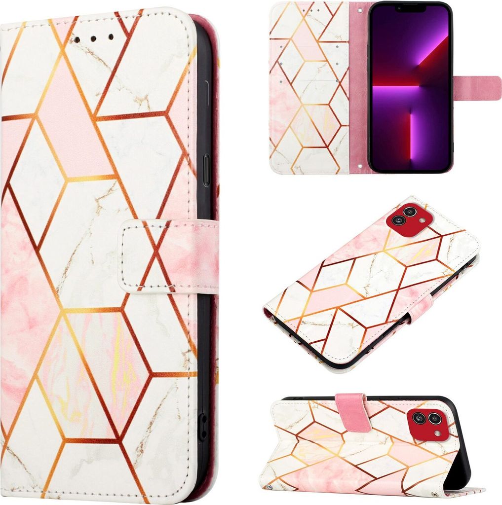 Galaxy A03 Hülle, Marmor Motiv Kunstleder Tasche Wallet Kartenfächer mit Standfunktion Klapp Schutzhülle für Samsung Galaxy A03 Roségold