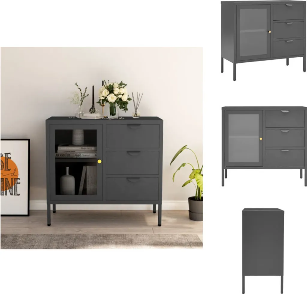 Petit Buffet Anthracite 75 cm idéal pour Ranger Vaisselle et Dossiers