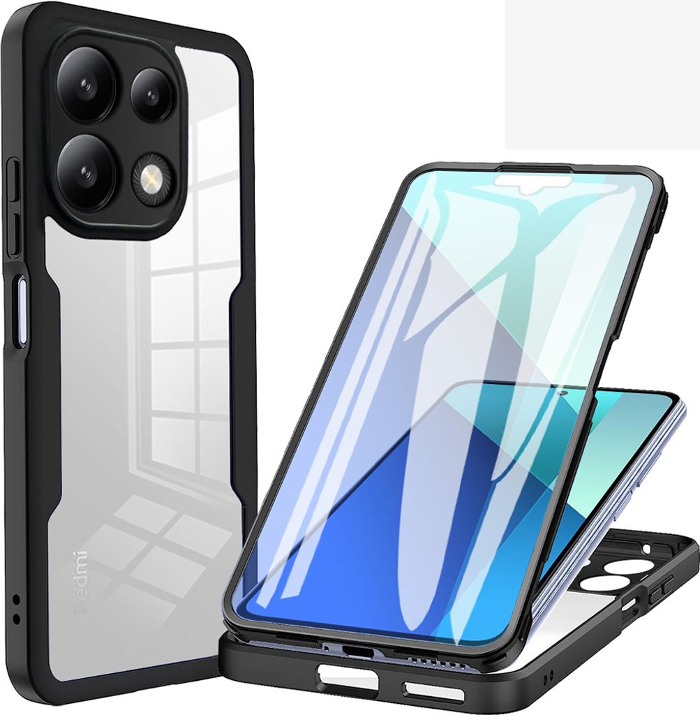 Schutzhülle für Xiaomi Redmi Note 13 Pro 4G, Eingebautem Displayschutz 360 Grad Komplettschutz Handyhülle Schwarz