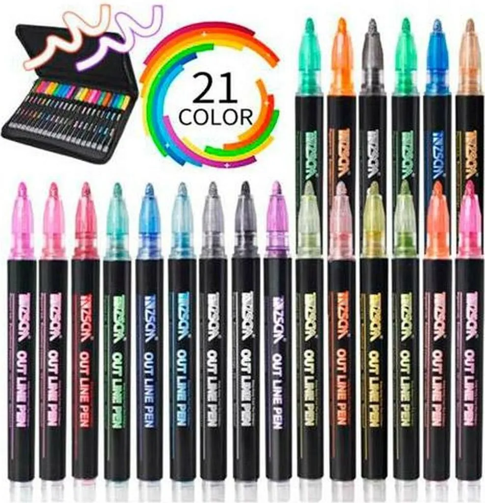 Pennarelli outliner Alex bog a doppia linea bicolore neon pastello in confezione da 21 pz - 1