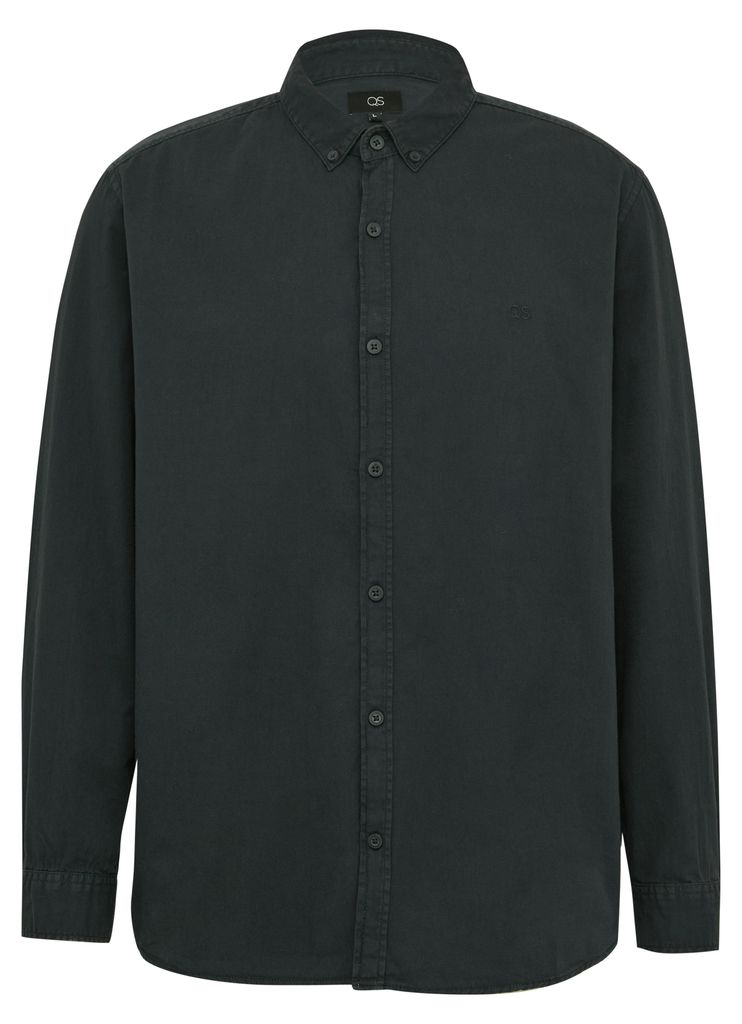 s.Oliver Herren Hemd Baumwolle Twill Regular Fit Button-Down-Kragen Logostickerei Waschung