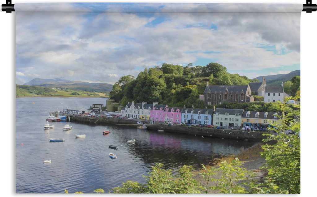 MuchoWow Wandteppich Wandbehang Bunte Häuser am Wasser auf der Isle of Skye in Schottland 90x60 cm Tapisserie Dekoration Wandtuch - Wandskulptur...