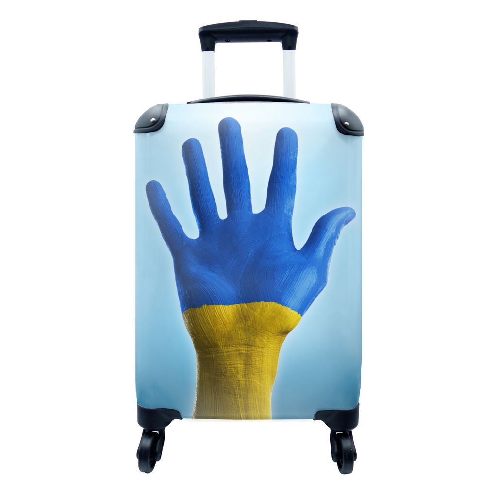 MuchoWow Koffer Handgepäck Trolley Rollkoffer Kleine Reisekoffer mit 4 Rollen - Die Flagge der Ukraine auf einer Hand gemalt - Cabin Size < 55x4...