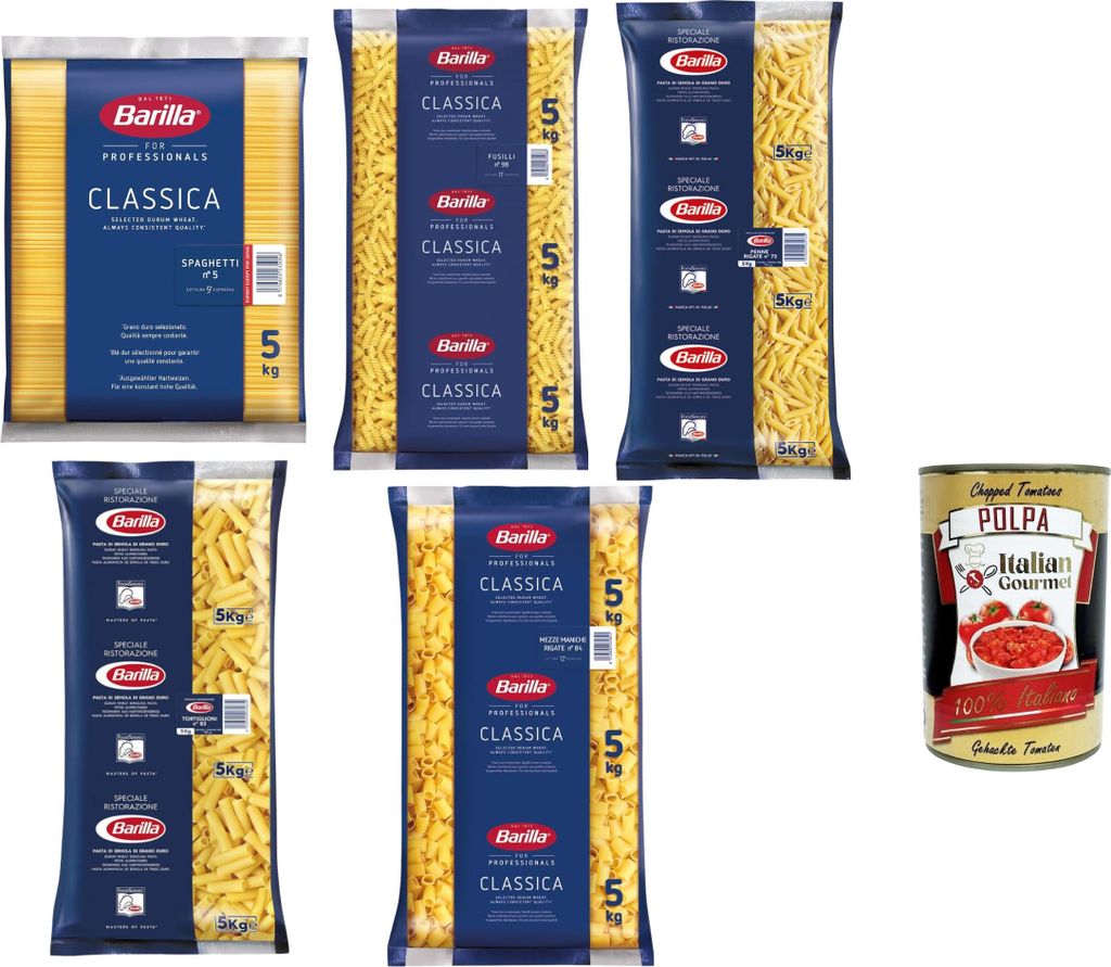 Barilla Gastronomie Pasta Mix 5 x 5 kg Spaghetti Fusilli Produktbild 