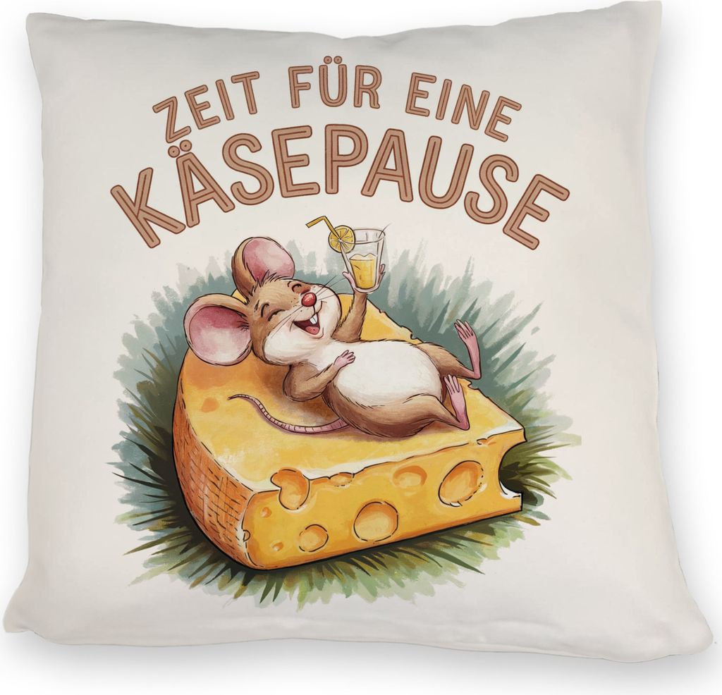 Fröhliche Maus auf Käse Kissen Käsepause