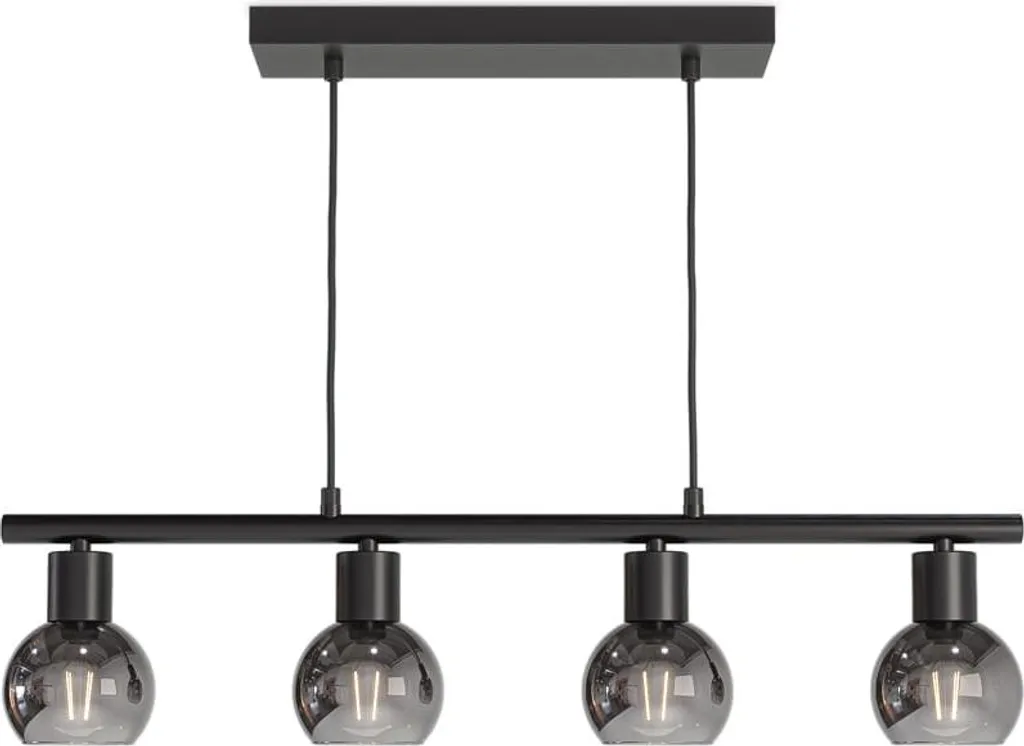 Suspension Luminaire 4 Lampes Verre Fumé Style Industriel Noir E14