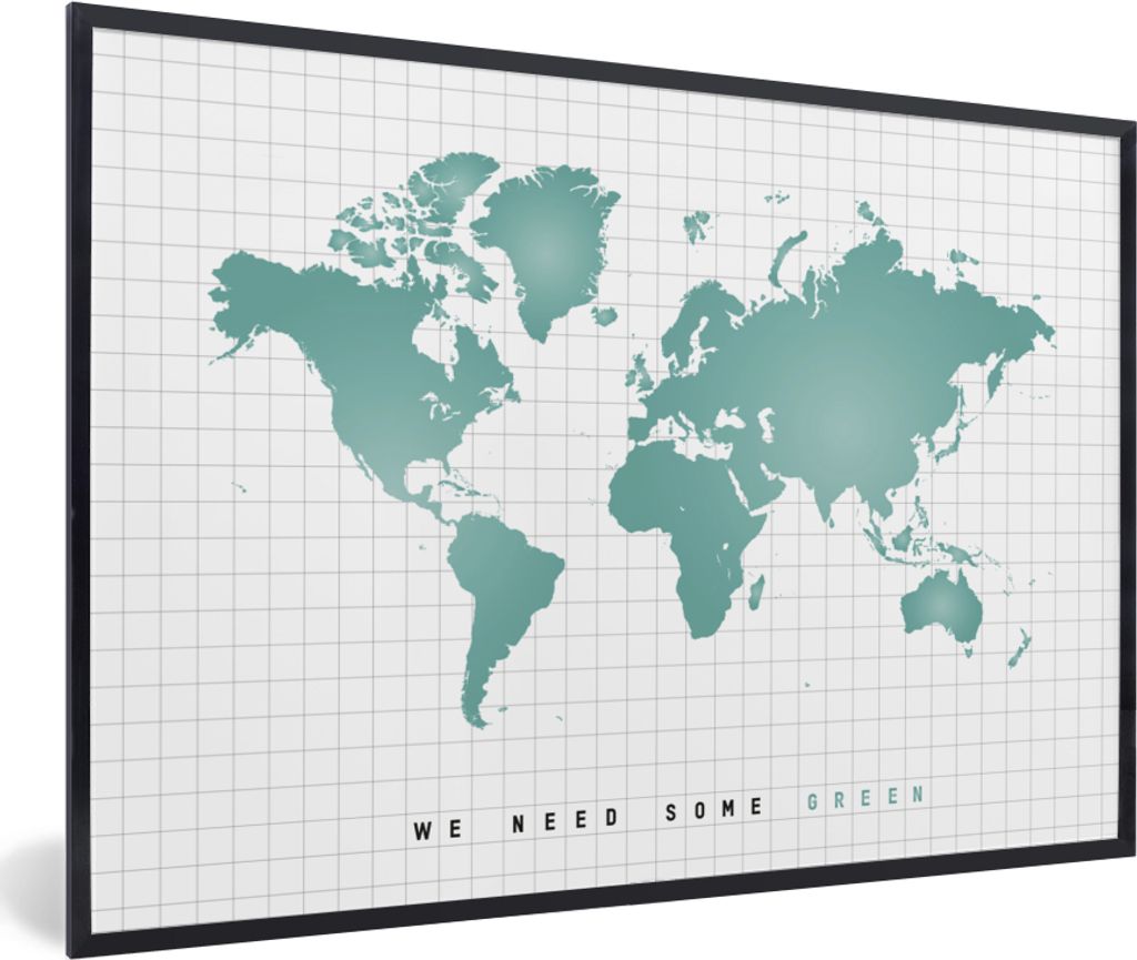 MuchoWow Gerahmtes Poster Weltkarte - Grün - Zitat - Kind - Jungen - Mädchen 60x40 cm - Poster mit Schwarzem Bilderrahmen Wandposter Rahmen Fot...