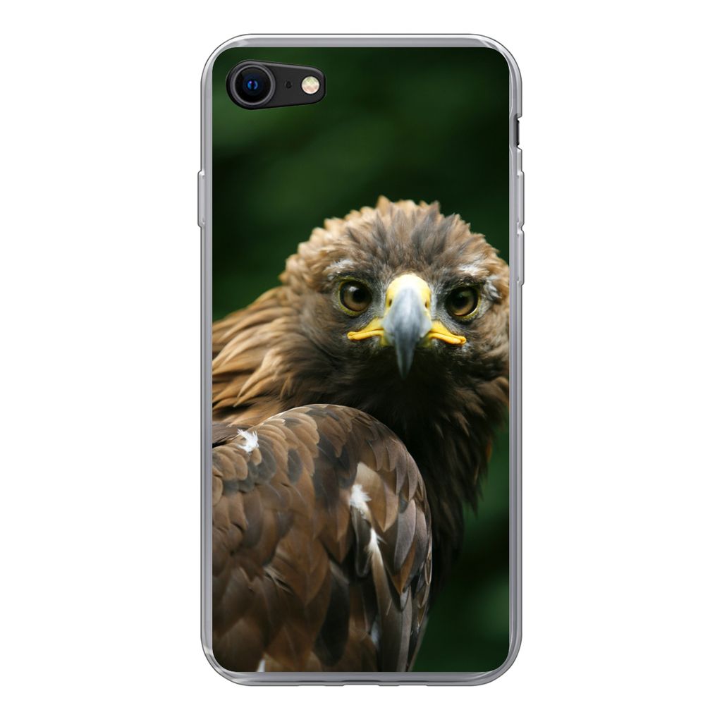 MuchoWow Handyhülle Schutzhülle Hülle für iPhone SE 2020 Adler - Braun - Raubvogel Silikon Softcase Handy Hülle - Kartenbesitzer