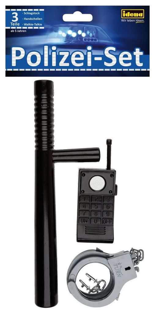 Idena Polizei Set Schlagstock Handschellen und Walkie Produktbild 