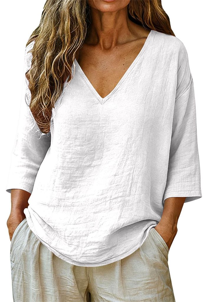 ASKSA Damen T-Shirt V-Ausschnitt 3/4 aermel Sommer Produktbild 