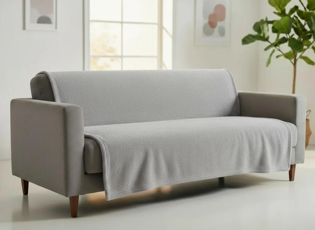 Couverture de canapé LOREN gris clair 170x210 cm : jeté de lit doux