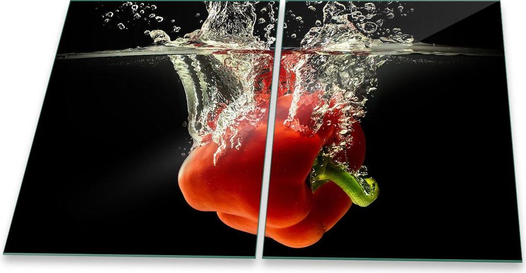 Herdabdeckplatte Abdeckung Glaskeramikfeld Abdeckplatte 2-Teilig 80x52 Paprika Rot