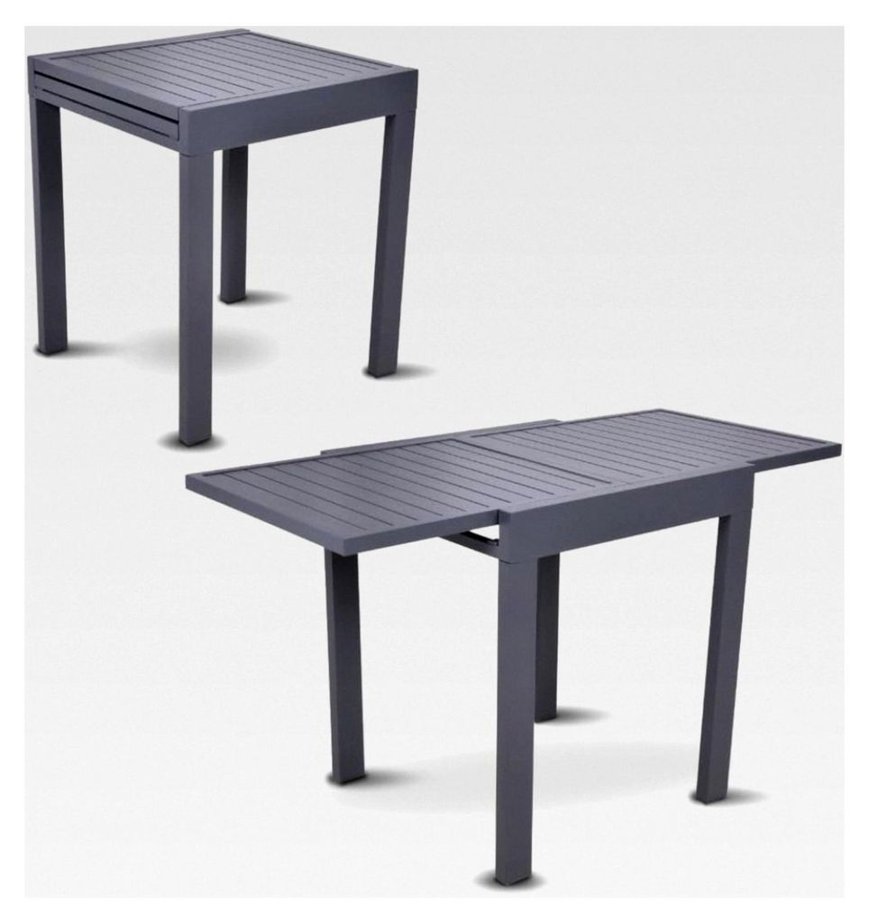 Ausziehbarer Gartentisch 65/130x65 cm für bis zu 6 Personen mit Aluminiumgestell und Lamellentischplatte, wetterfest und UV-beständig