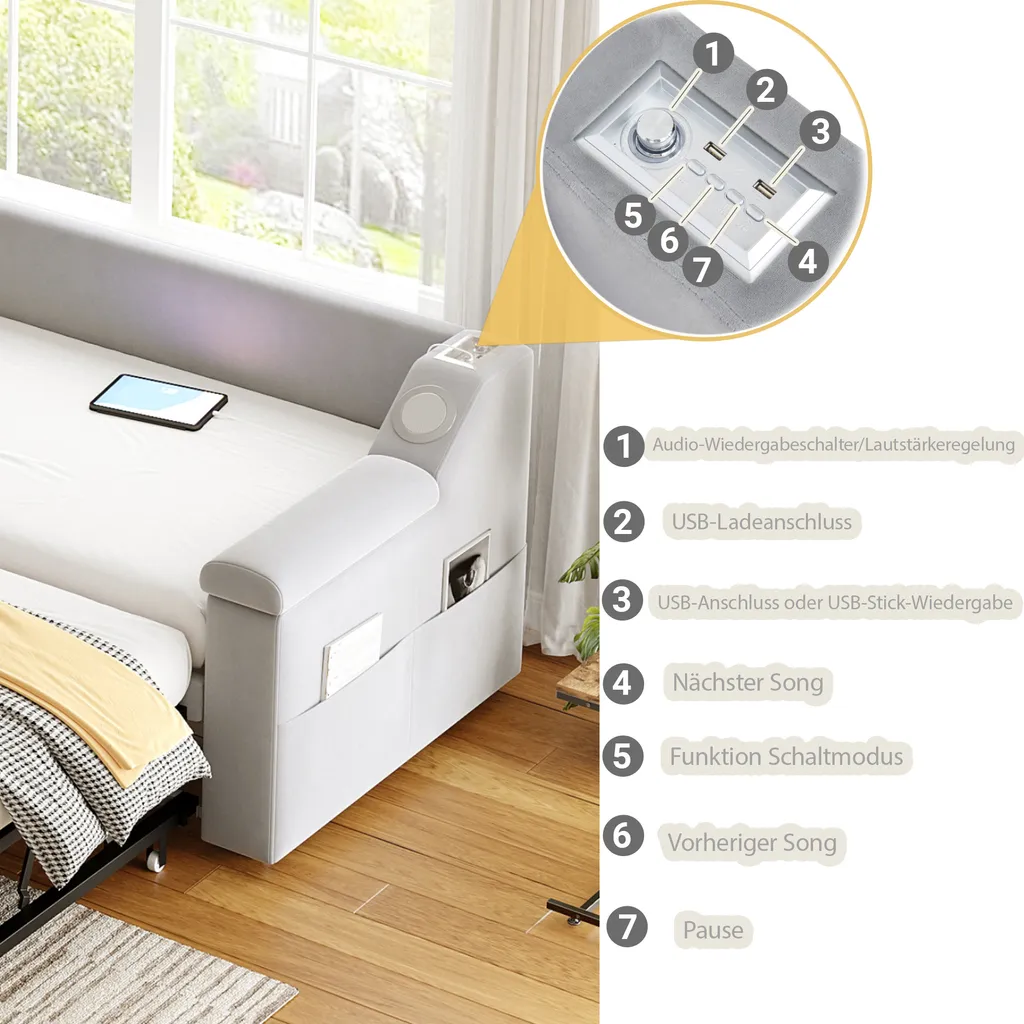 Optimisez votre Studio avec ce Lit 90x190cm Gigogne Bluetooth et USB