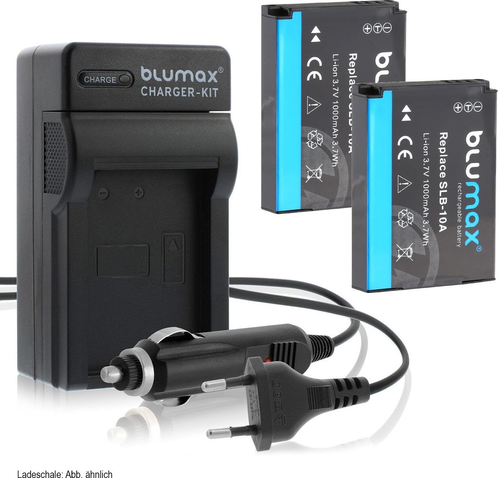 2x Akku + Lader für Samsung SLB-10A WB550, WB690, WB710, WB750 1000 mAh