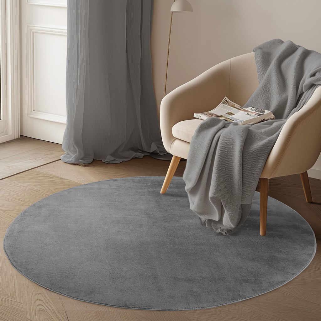 Carpetsale24 Waschbarer Kurzflor Teppich, rutschfest & weich, Modernes Einfarbig Design für Wohnzimmer, Schlafzimmer, Grösse: 200 cm Rund