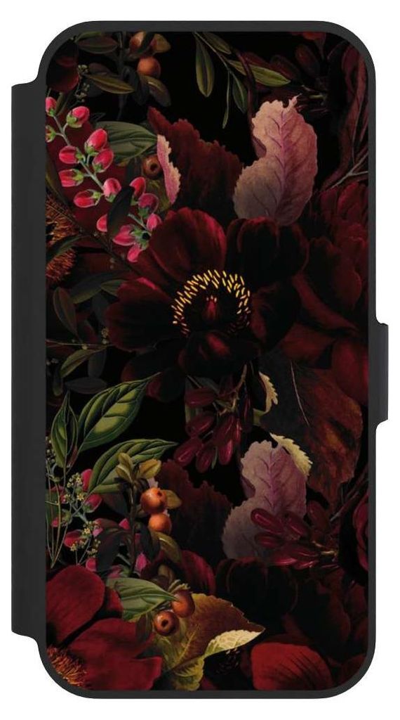 NIVOCASE Klapphülle für Apple iPhone 13 Pro Handyhülle aus Kunst Leder NIVOflip schwarz Blumen Utart Wiese