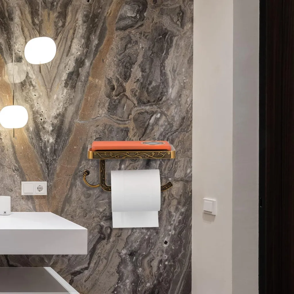 Ancien porte-papier toilette vintage avec étagère - Porte-rouleau WC