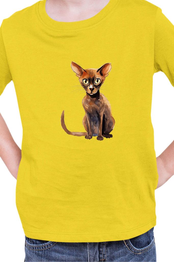 Kinder T-Shirt Funny Cats Breeds Peterbald Cat, 7-8 Jahr - 128 / Gelb