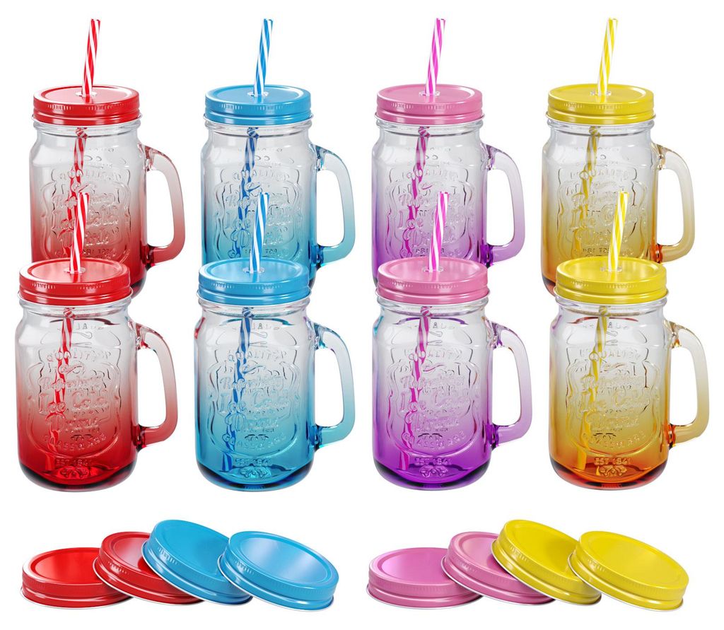 Trinkgläser Farbverlauf - 500ml + Ersatzdeckeln Produktbild 