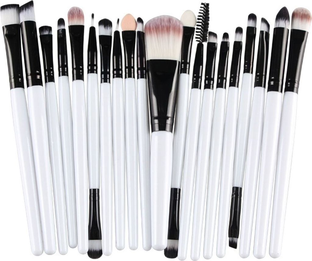 20 Stück Professionelle Make-up Pinsel Foundation Lidschatten Set Holz Griff + Nylon Haar Schwarz / Weiß
