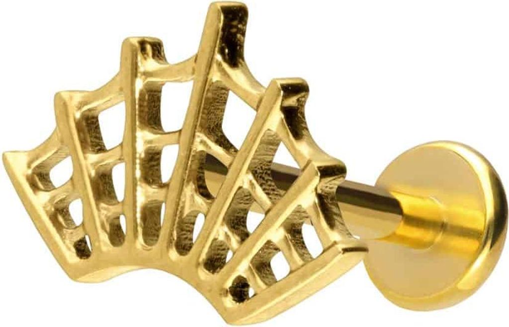 Ohrpiercing, Nasenpiercing Titan Labret mit Push Fit SPINNENNETZ Gold Stablänge: 6mm | Stabstärke: 1,2mm