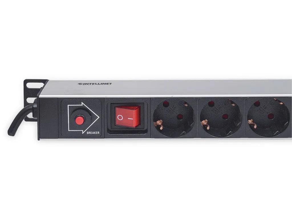 Intellinet Bloc 12 Prises CEE 7/3 Montage Rack Vertical avec Disjoncteur