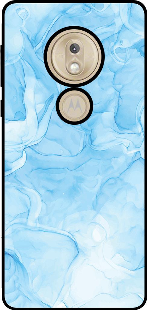 Smartphonica Handytasche Passend für Motorola Moto G7 Play mit Marmordruck - TPU Rückseitenschutzhülle Marmordesign - Hellblau
