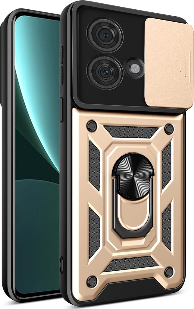 Hülle für Motorola Edge 40 Neo mit Ring Ständer Halter Dia Kameraschutz TPU PC Hybrid Handyhülle Gold