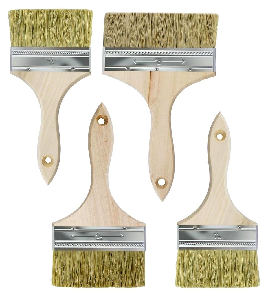 4 Stück Flachpinsel, Malerpinsel, Lasurpinsel 100mm/125mm/150mm, Lackierpinsel mit Holzgriff, Pinselset für Lacke, Lasuren, Öle und Wandfarben