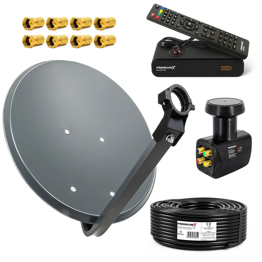 PremiumX SAT Anlage 60cm Antenne ALU Quad LNB Kabel 50m Produktbild 