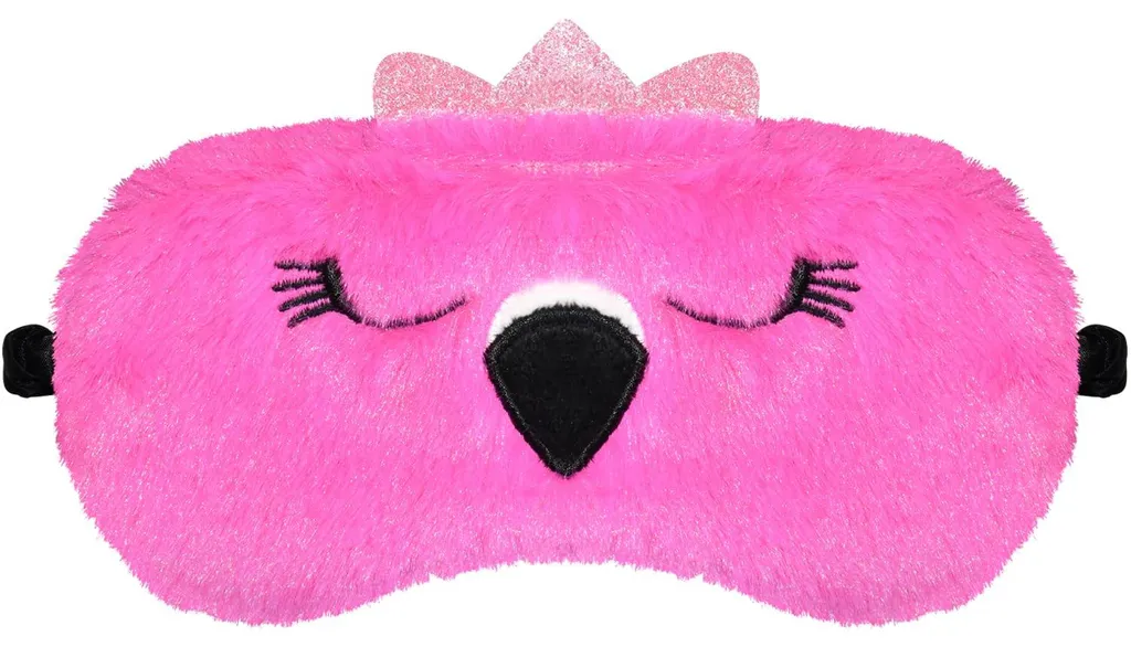 Masque de nuit en peluche flamant rose - Accessoire de voyage moelleux